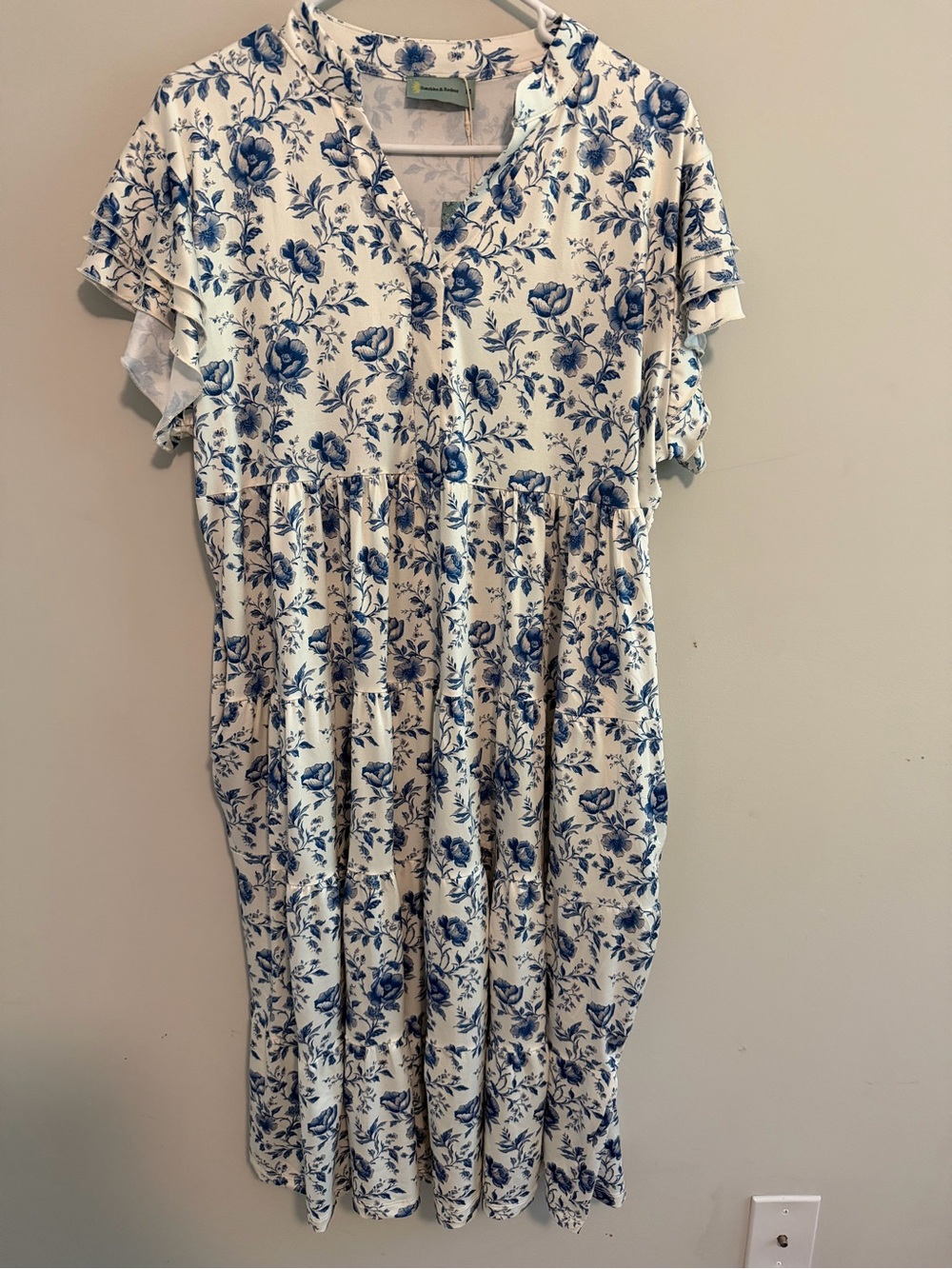Floral Maxi Dress in Blue and White - Women's Elegant Summer Dress